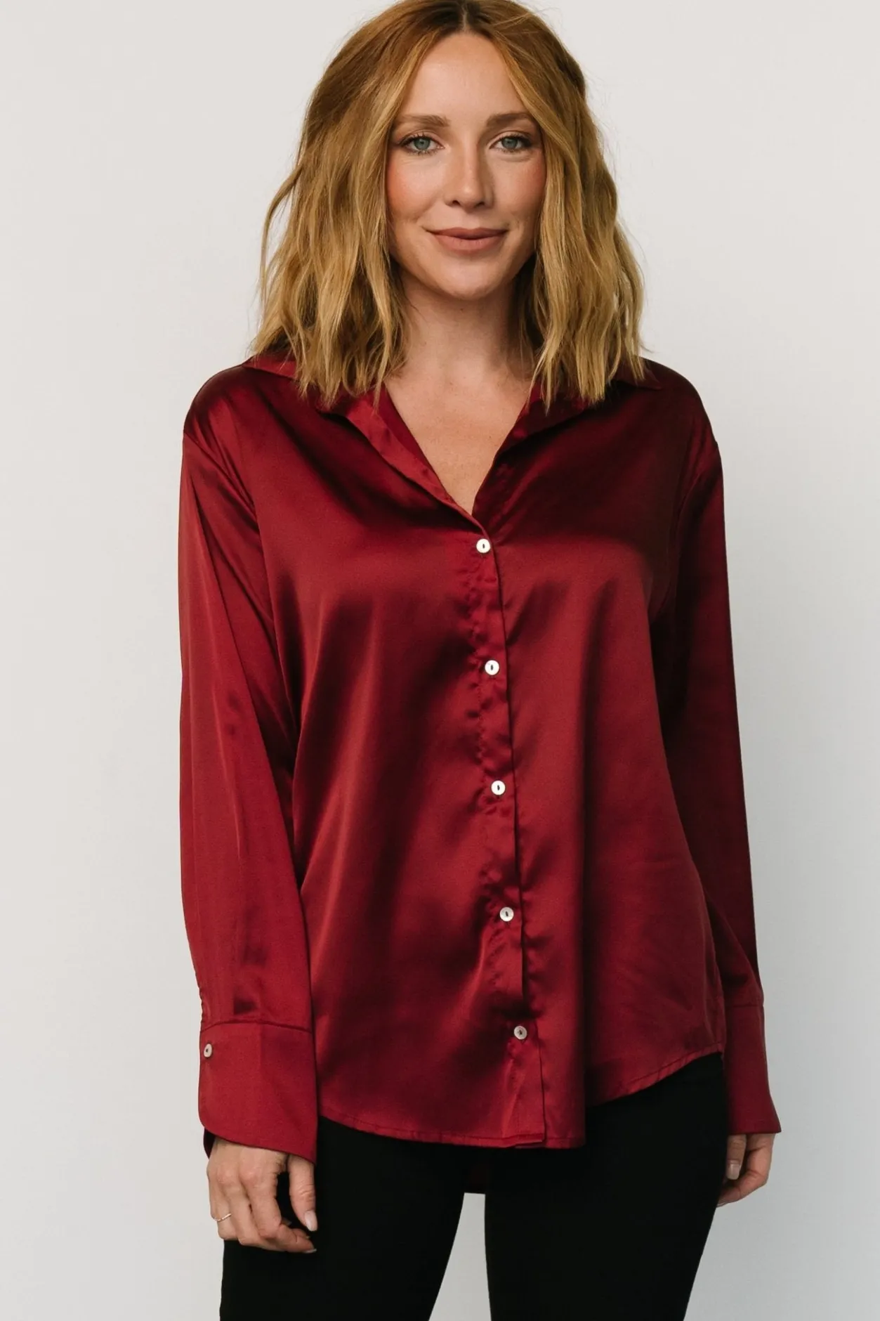 Best Baltic Born Kacey Satin Button Up Top | Burgundy
