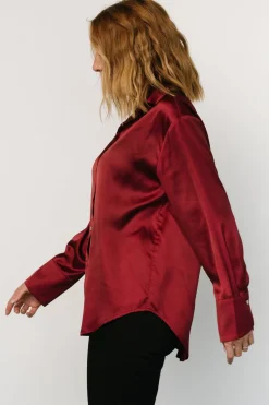 Best Baltic Born Kacey Satin Button Up Top | Burgundy