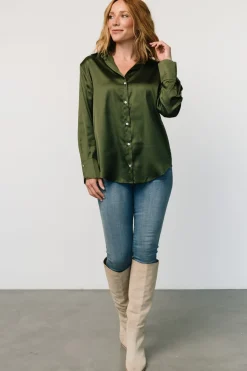 Best Baltic Born Kacey Satin Button Up Top | Dark Green DarkGreen