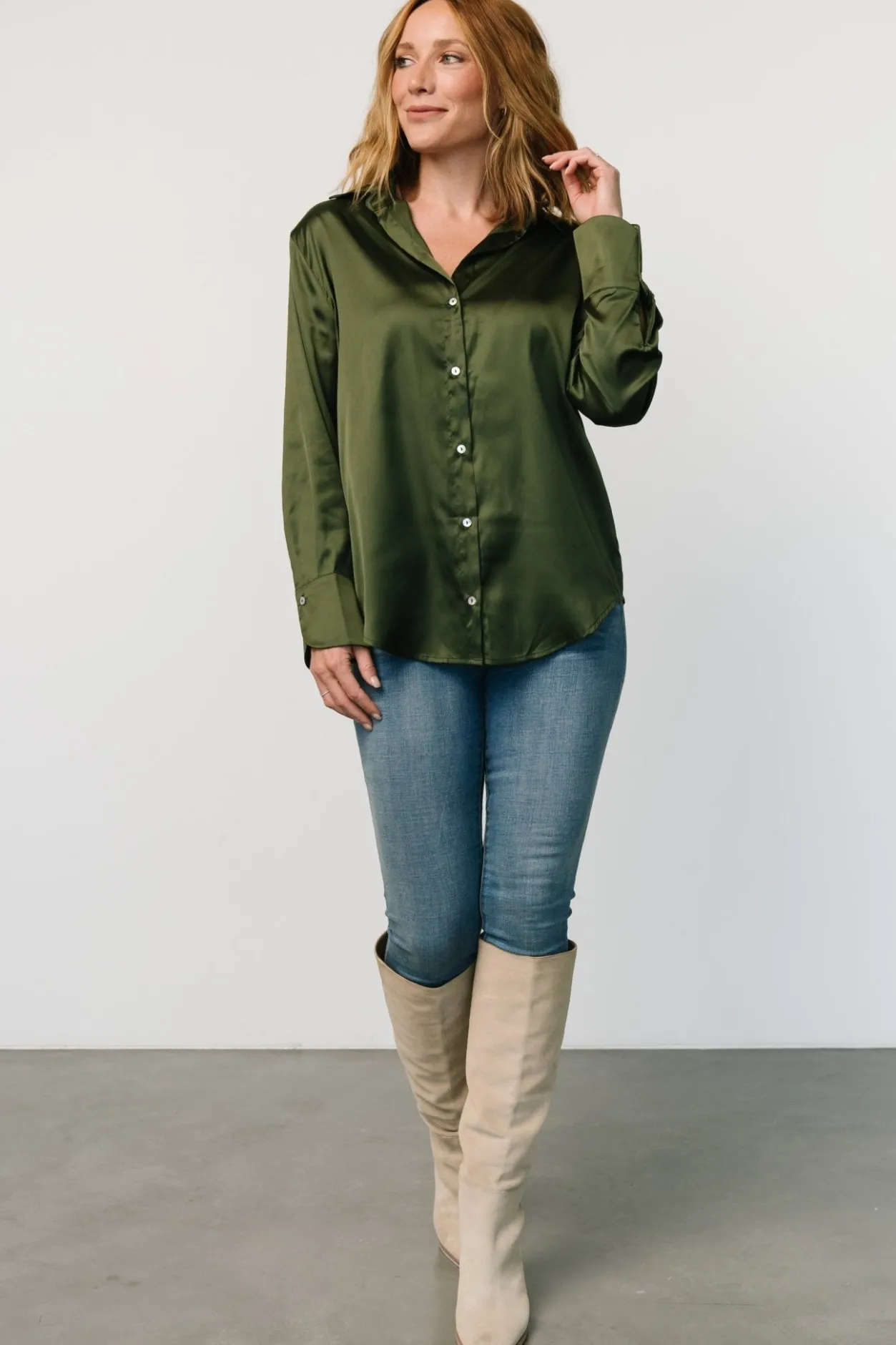 Best Baltic Born Kacey Satin Button Up Top | Dark Green DarkGreen