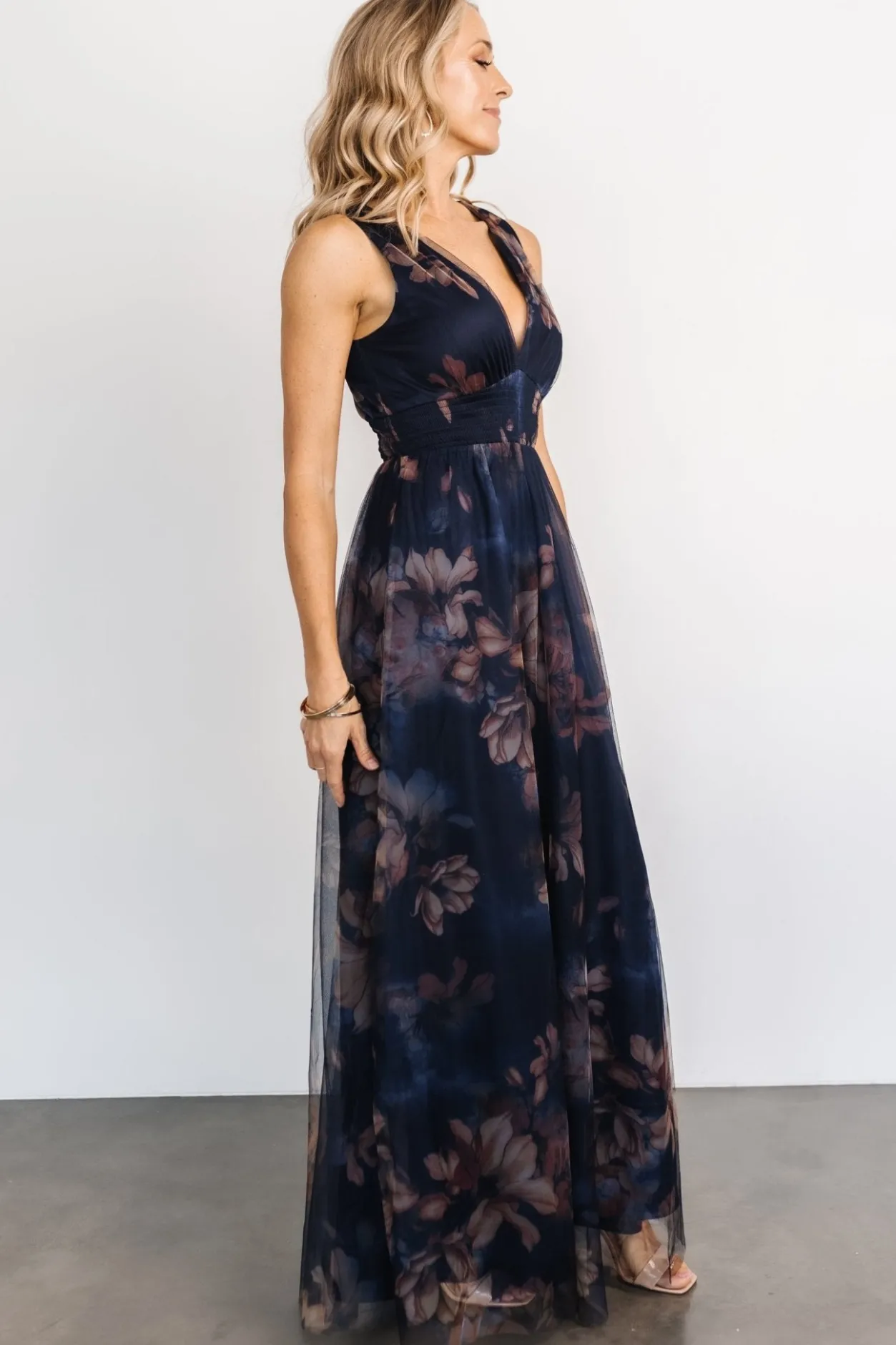 Outlet Baltic Born Kamila Tulle Maxi Dress | Dark Blue Floral DarkBlueFloral