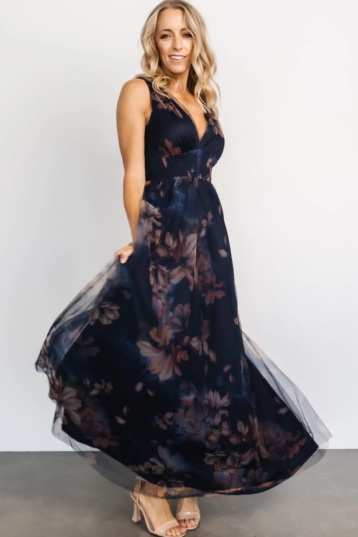 Outlet Baltic Born Kamila Tulle Maxi Dress | Dark Blue Floral DarkBlueFloral