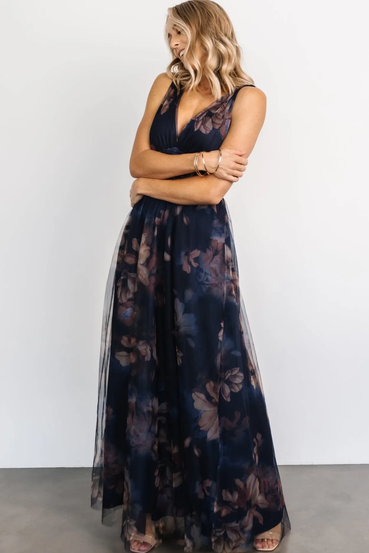 Outlet Baltic Born Kamila Tulle Maxi Dress | Dark Blue Floral DarkBlueFloral