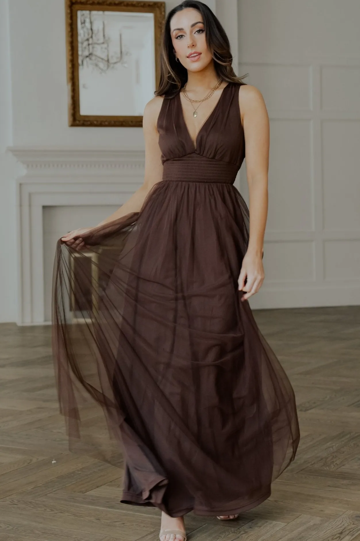 Sale Baltic Born Kamila Tulle Maxi Dress | Espresso