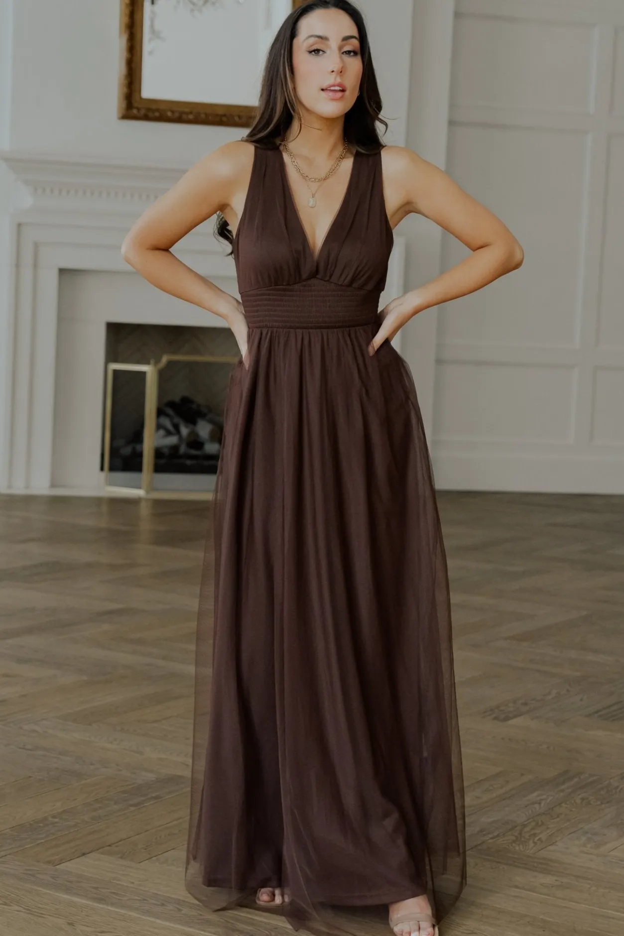 Sale Baltic Born Kamila Tulle Maxi Dress | Espresso