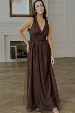 Sale Baltic Born Kamila Tulle Maxi Dress | Espresso