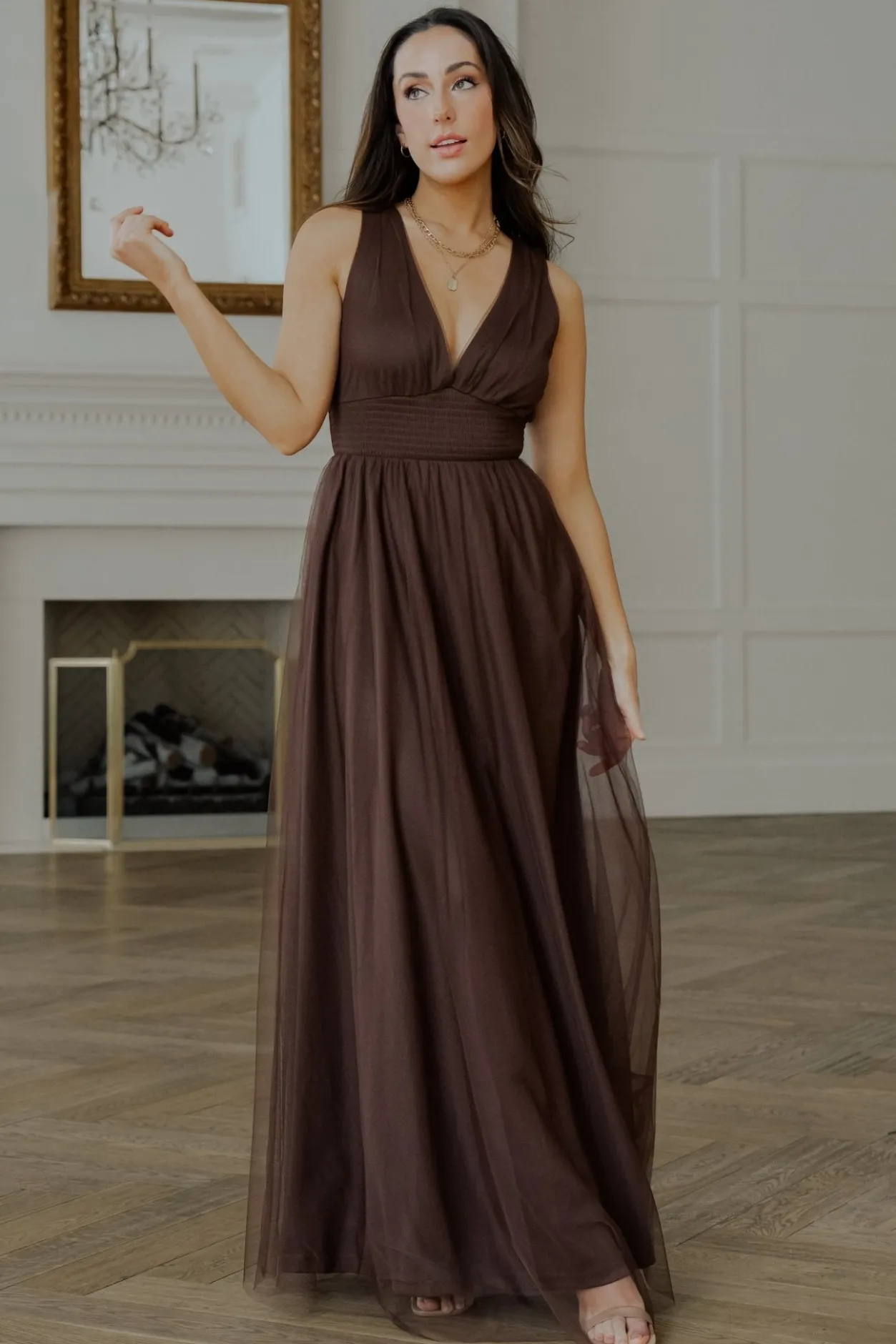 Sale Baltic Born Kamila Tulle Maxi Dress | Espresso