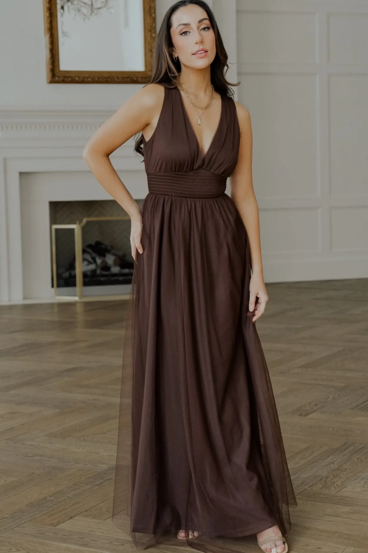 Sale Baltic Born Kamila Tulle Maxi Dress | Espresso