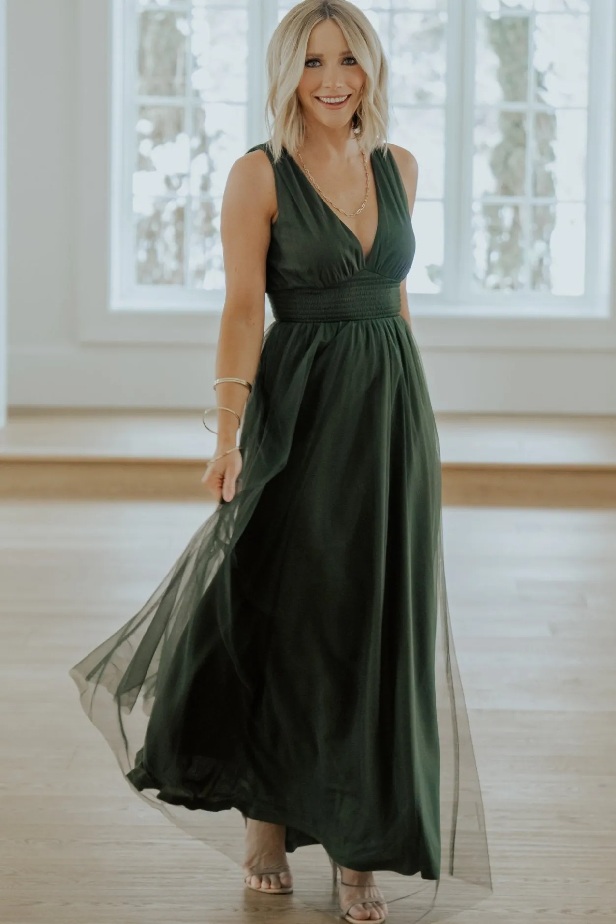 Discount Baltic Born Kamila Tulle Maxi Dress | Juniper Green JuniperGreen