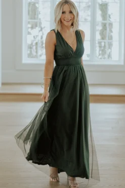 Discount Baltic Born Kamila Tulle Maxi Dress | Juniper Green JuniperGreen