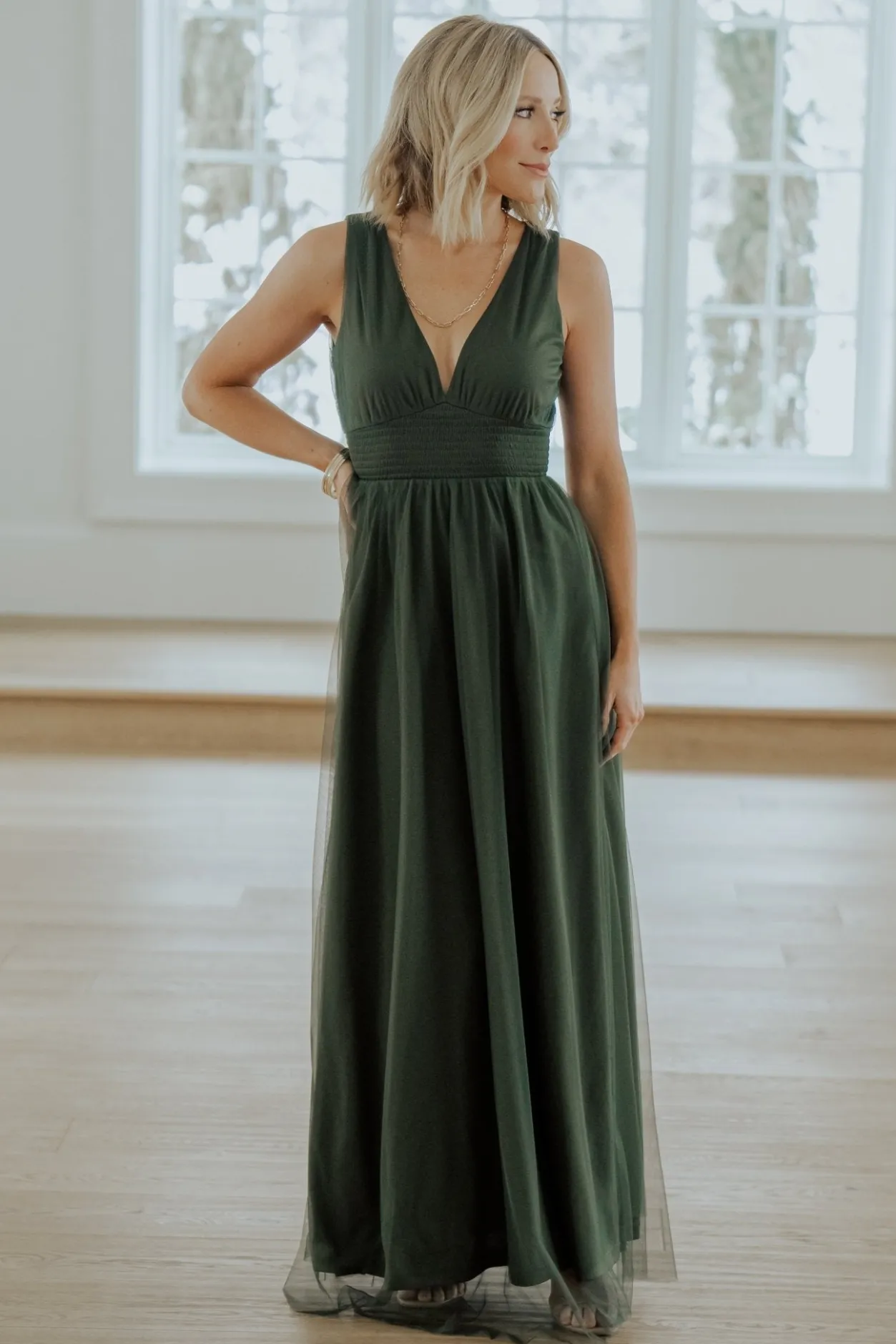 Discount Baltic Born Kamila Tulle Maxi Dress | Juniper Green JuniperGreen