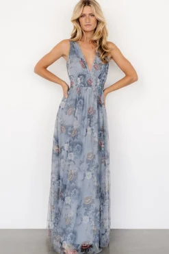 Fashion Baltic Born Kamila Tulle Maxi Dress | Dusty Blue Floral DustyBlueFloral