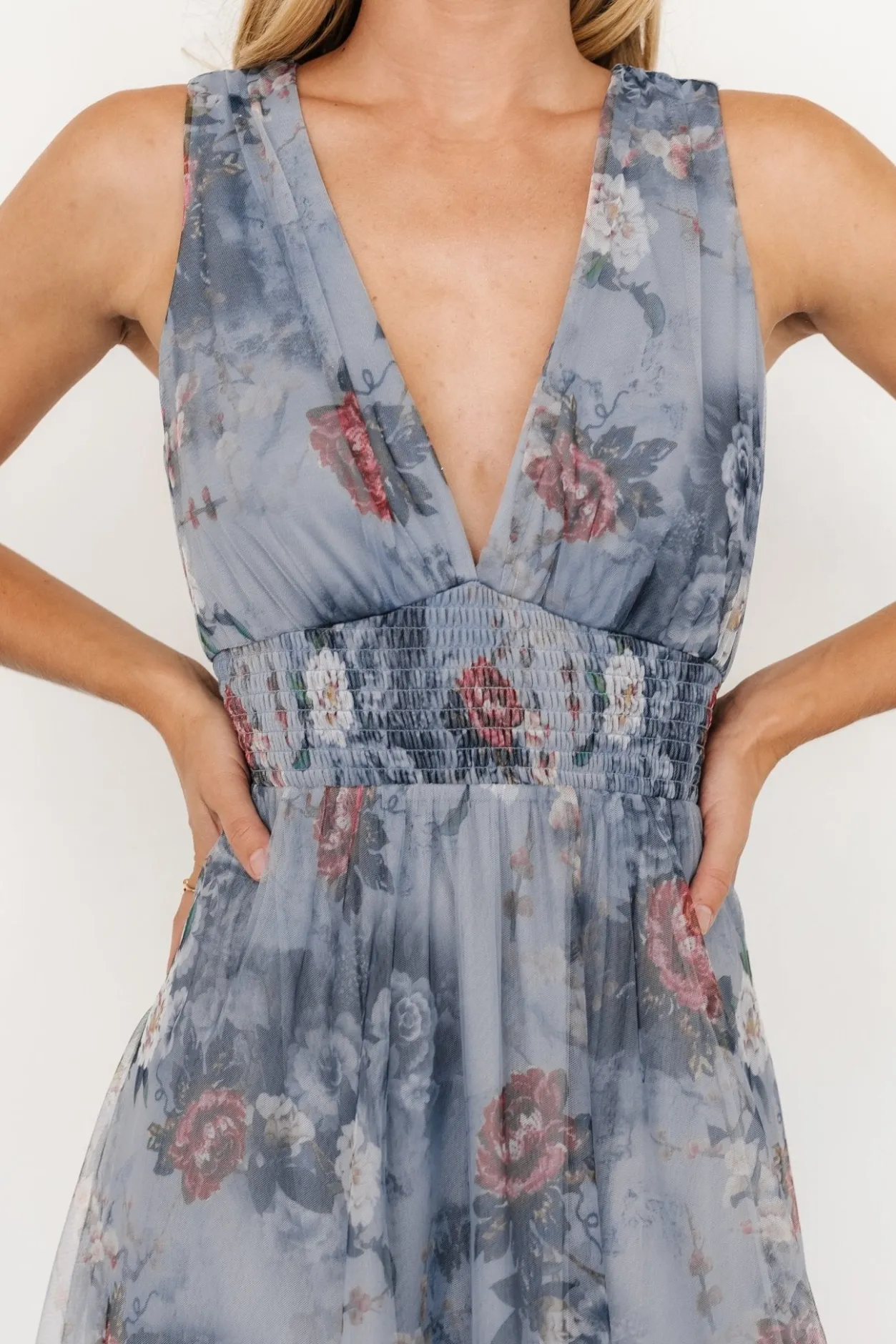 Fashion Baltic Born Kamila Tulle Maxi Dress | Dusty Blue Floral DustyBlueFloral