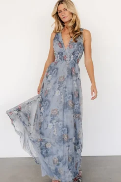 Fashion Baltic Born Kamila Tulle Maxi Dress | Dusty Blue Floral DustyBlueFloral