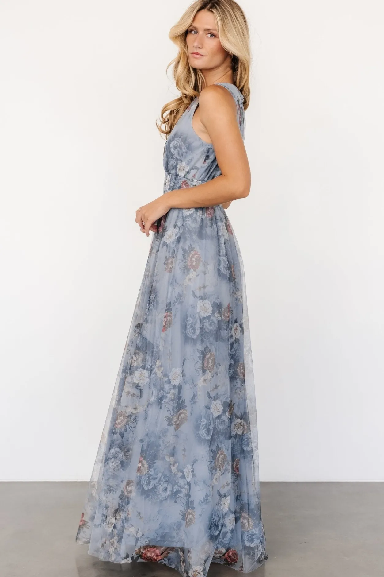 Fashion Baltic Born Kamila Tulle Maxi Dress | Dusty Blue Floral DustyBlueFloral
