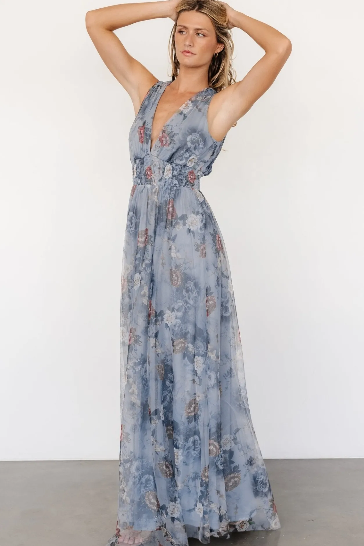 Fashion Baltic Born Kamila Tulle Maxi Dress | Dusty Blue Floral DustyBlueFloral