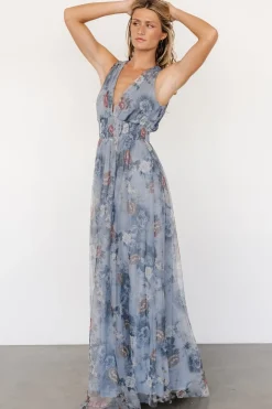 Fashion Baltic Born Kamila Tulle Maxi Dress | Dusty Blue Floral DustyBlueFloral