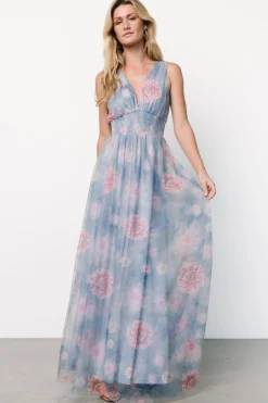 New Baltic Born Kamila Tulle Maxi Dress | Light Blue + Pink Floral LightBlue+PinkFloral