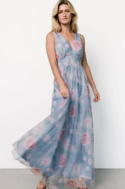 New Baltic Born Kamila Tulle Maxi Dress | Light Blue + Pink Floral LightBlue+PinkFloral
