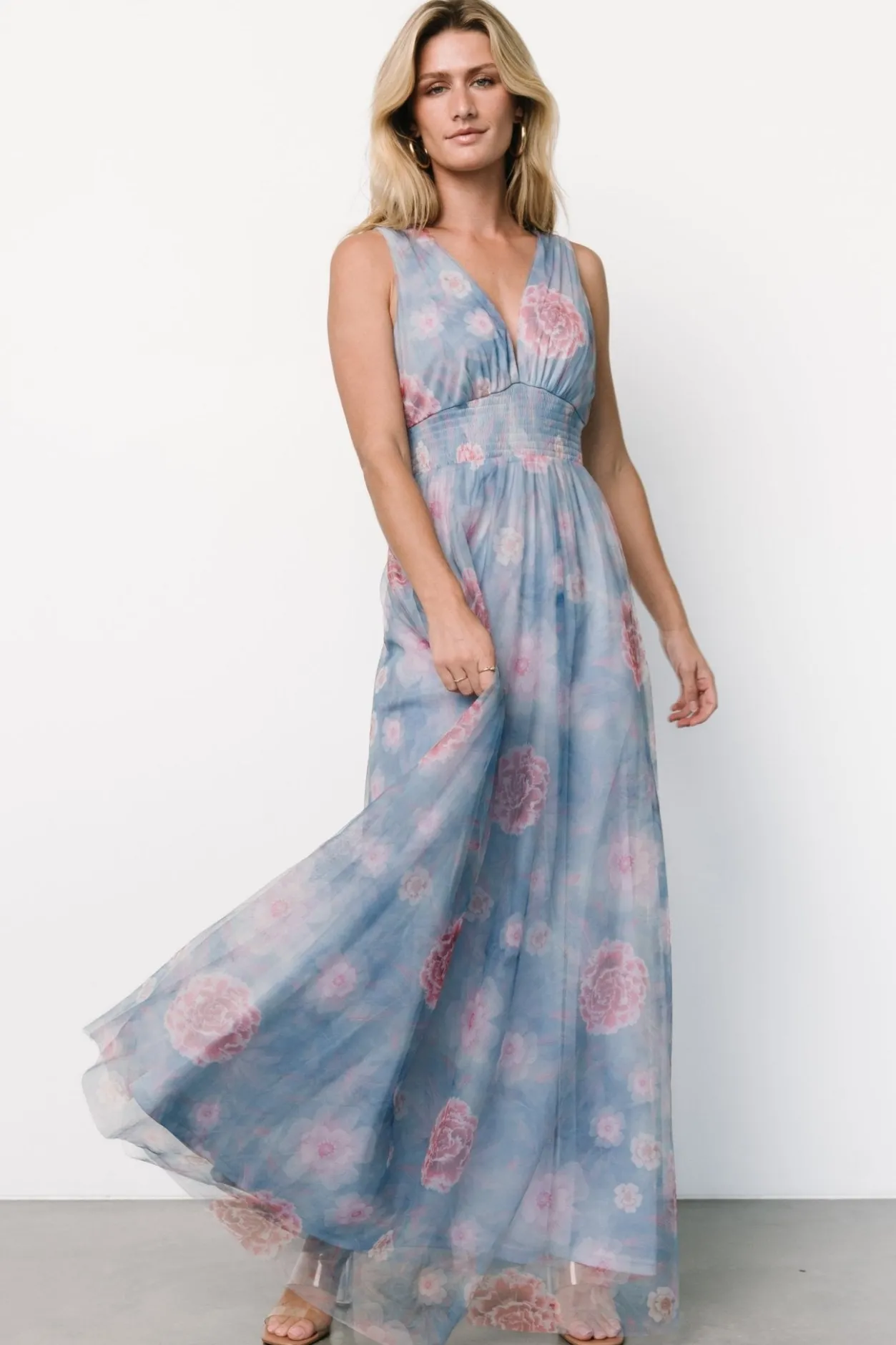 New Baltic Born Kamila Tulle Maxi Dress | Light Blue + Pink Floral LightBlue+PinkFloral