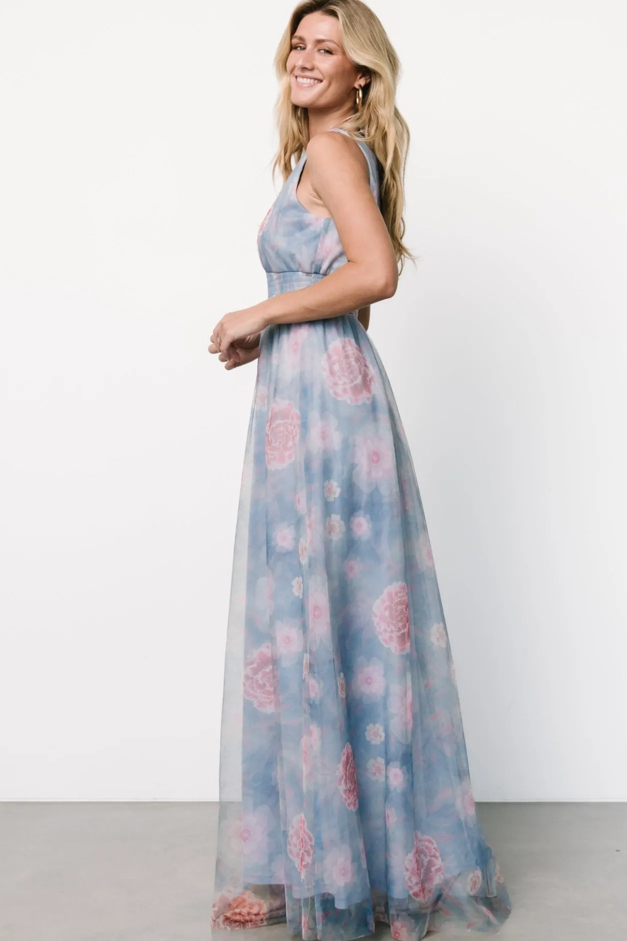 New Baltic Born Kamila Tulle Maxi Dress | Light Blue + Pink Floral LightBlue+PinkFloral