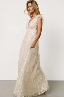 Fashion Baltic Born Karina Shimmer Gown | Ivory + Silver Ivory+Silver