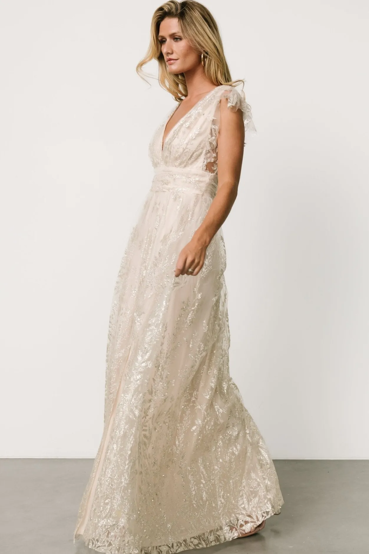 Fashion Baltic Born Karina Shimmer Gown | Ivory + Silver Ivory+Silver