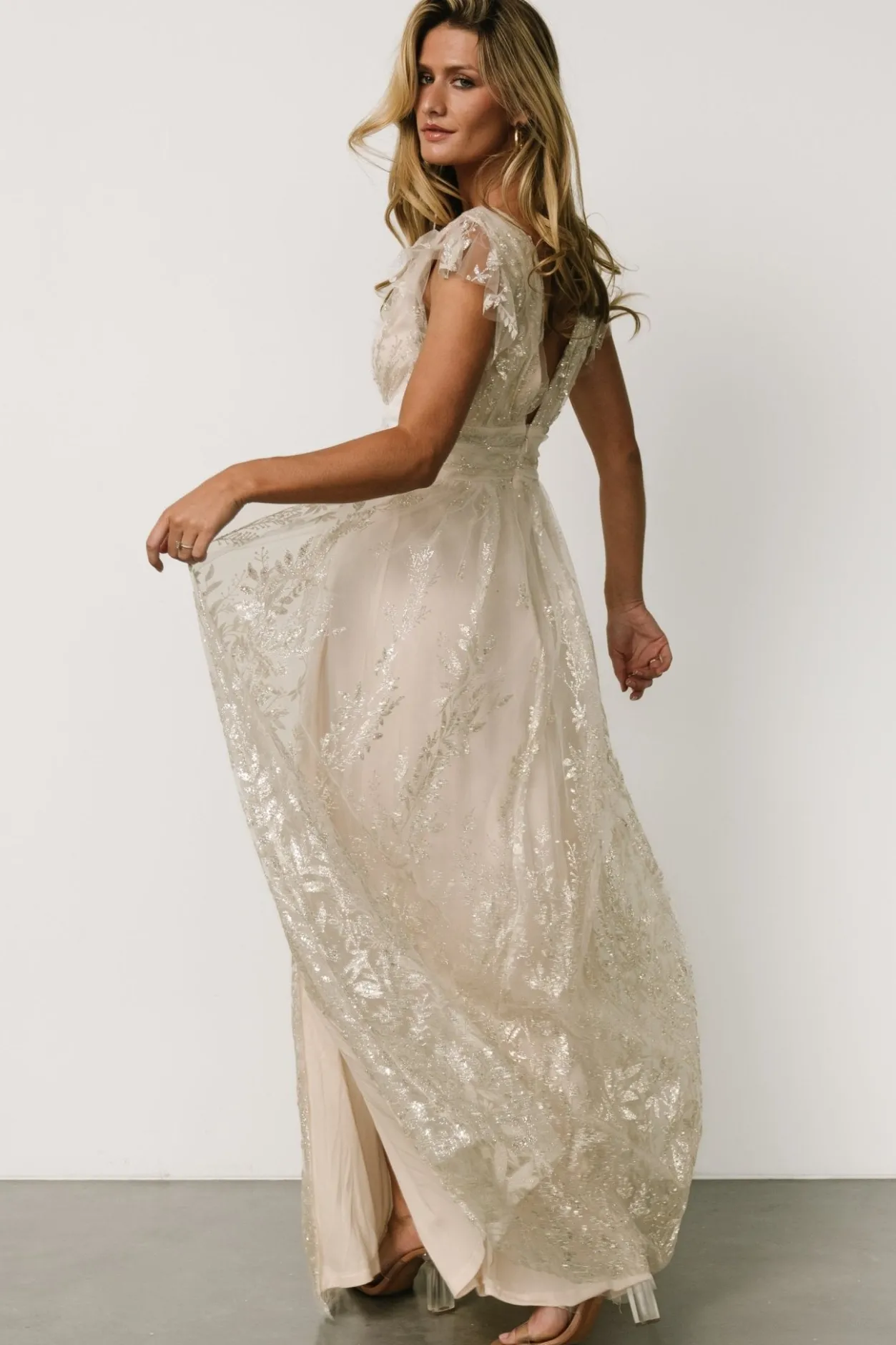 Fashion Baltic Born Karina Shimmer Gown | Ivory + Silver Ivory+Silver