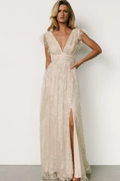 Fashion Baltic Born Karina Shimmer Gown | Ivory + Silver Ivory+Silver