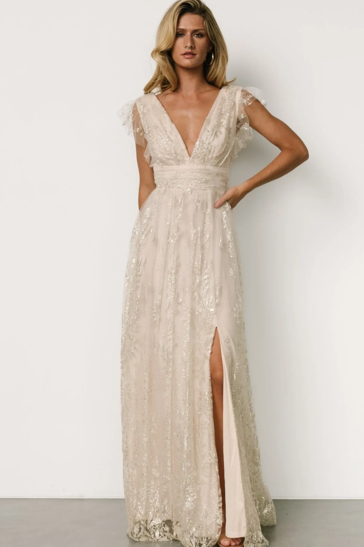 Fashion Baltic Born Karina Shimmer Gown | Ivory + Silver Ivory+Silver