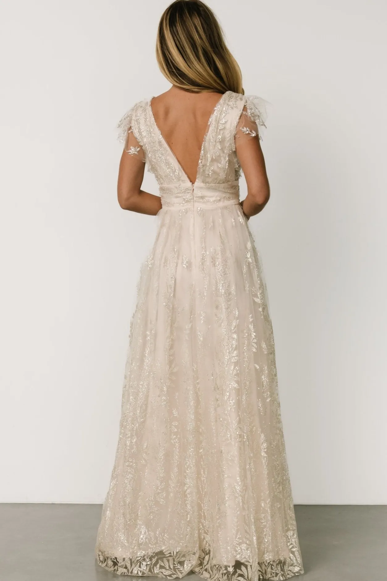 Fashion Baltic Born Karina Shimmer Gown | Ivory + Silver Ivory+Silver