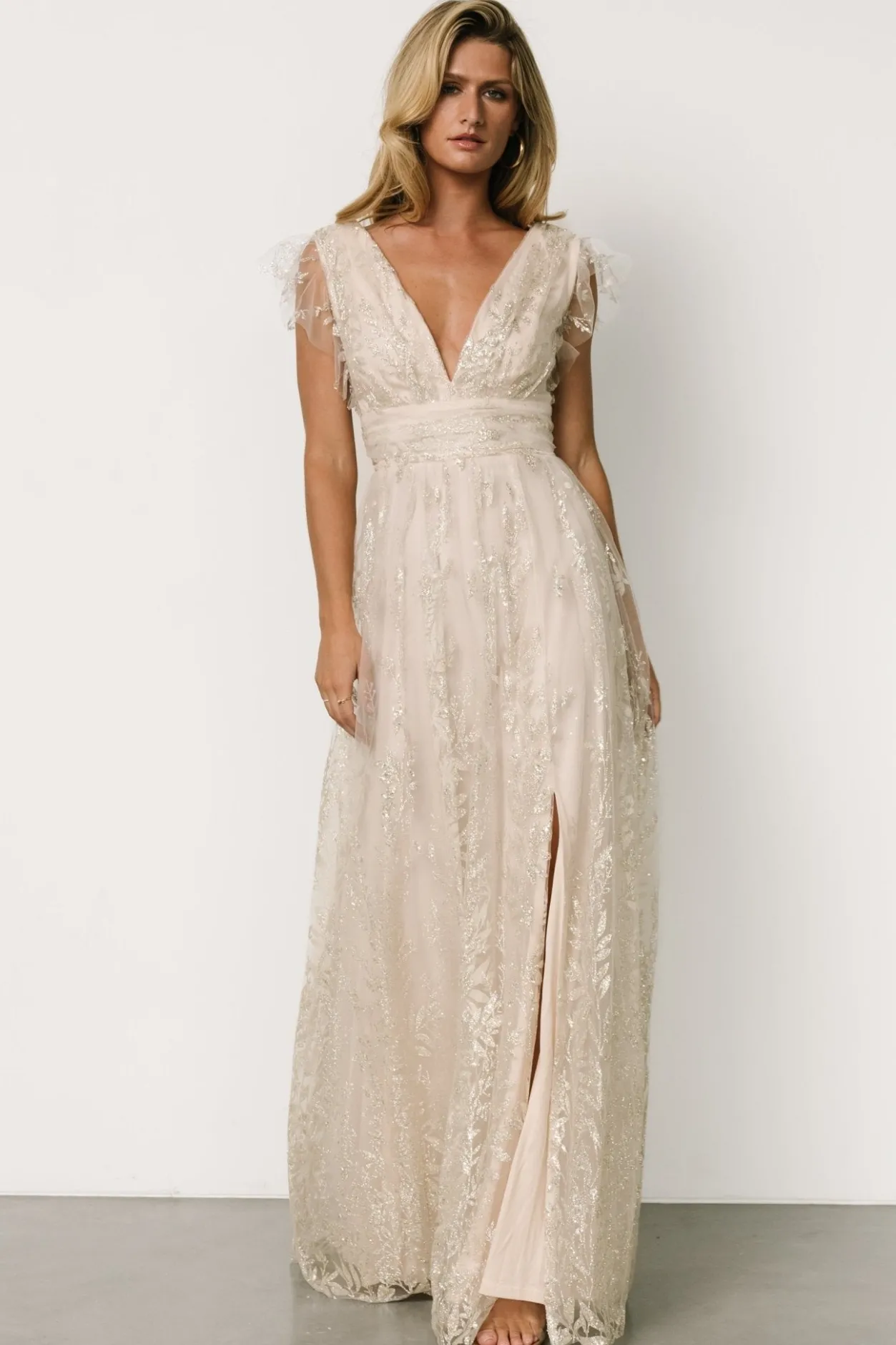 Fashion Baltic Born Karina Shimmer Gown | Ivory + Silver Ivory+Silver