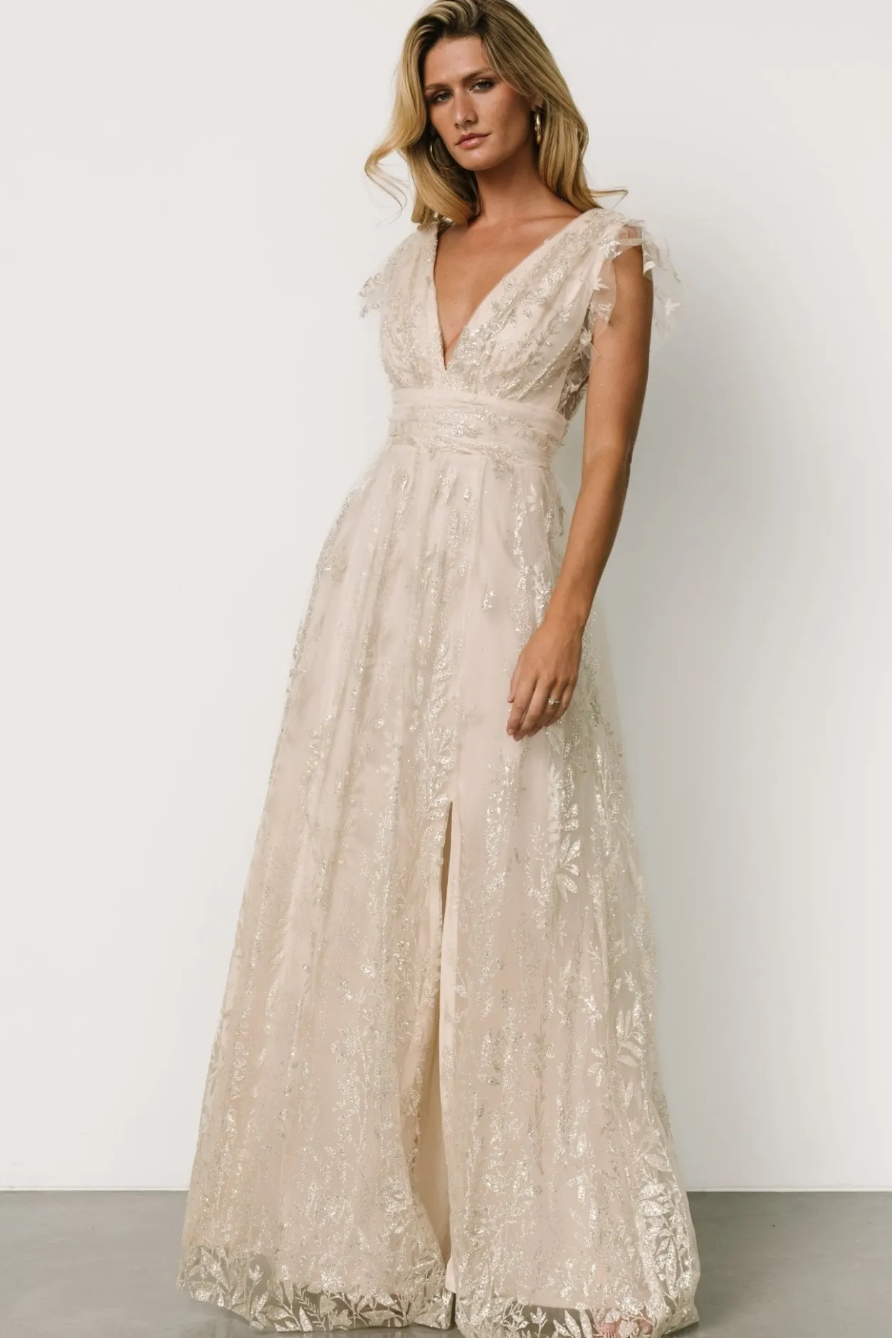 Fashion Baltic Born Karina Shimmer Gown | Ivory + Silver Ivory+Silver