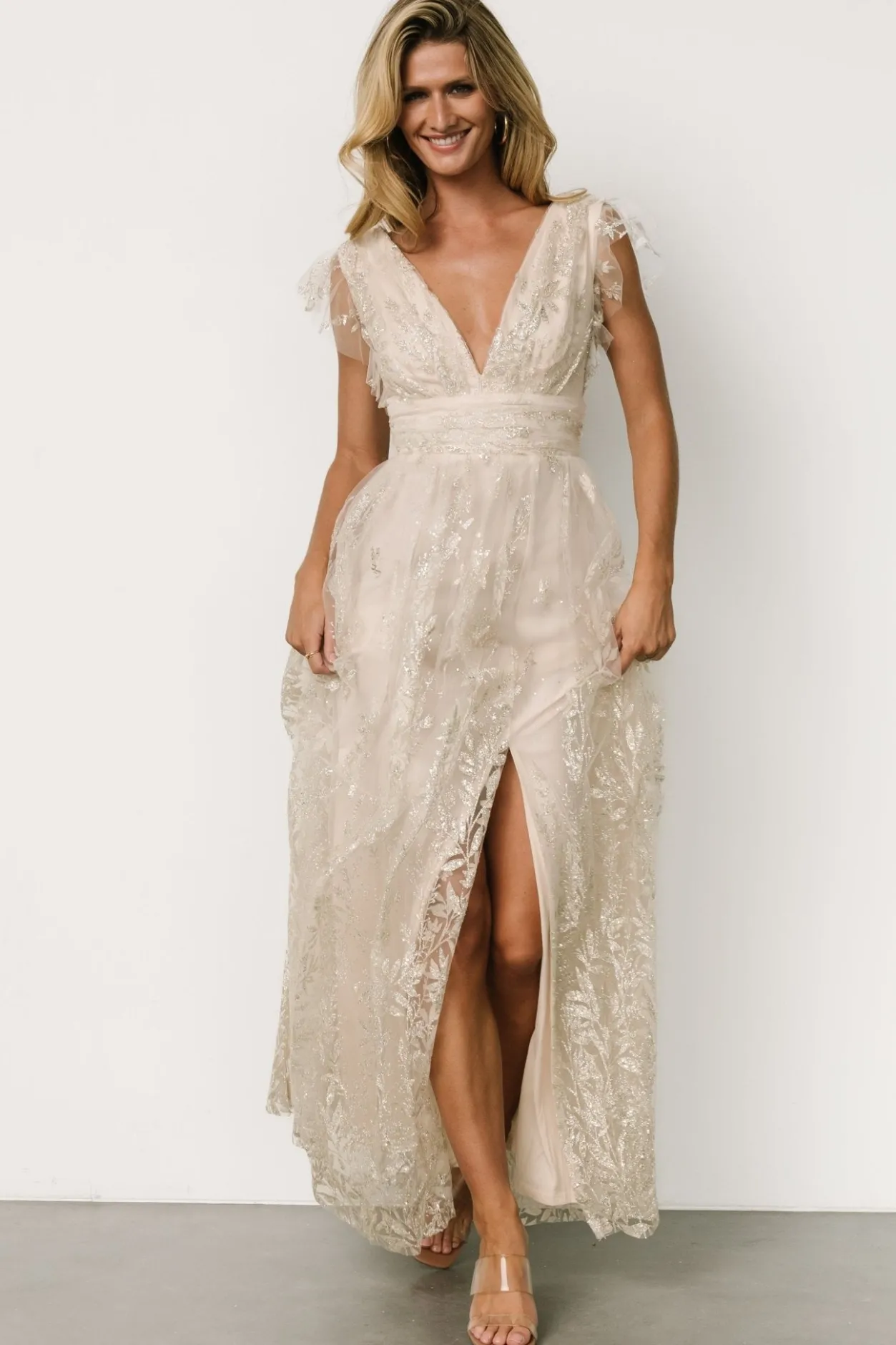 Fashion Baltic Born Karina Shimmer Gown | Ivory + Silver Ivory+Silver