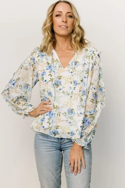 Fashion Baltic Born Karlie Long Sleeve Ruffle Top | Blue Floral BlueFloral