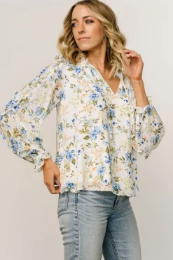 Fashion Baltic Born Karlie Long Sleeve Ruffle Top | Blue Floral BlueFloral