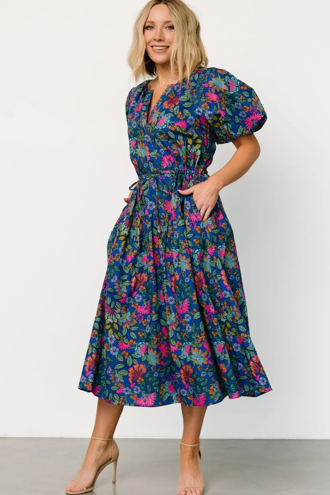 Best Baltic Born Karol Puff Sleeve Midi Dress | Blue Multi BlueMulti