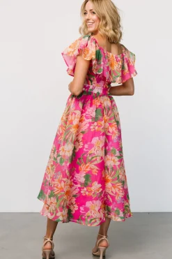 Online Baltic Born Kartini Off Shoulder Midi Dress | Fuchsia Multi FuchsiaMulti