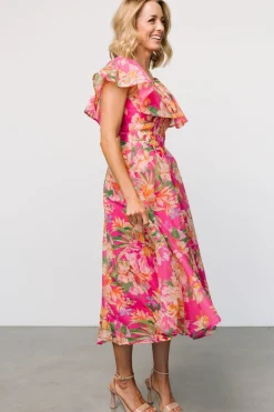 Online Baltic Born Kartini Off Shoulder Midi Dress | Fuchsia Multi FuchsiaMulti