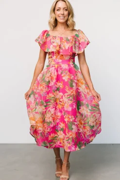 Online Baltic Born Kartini Off Shoulder Midi Dress | Fuchsia Multi FuchsiaMulti