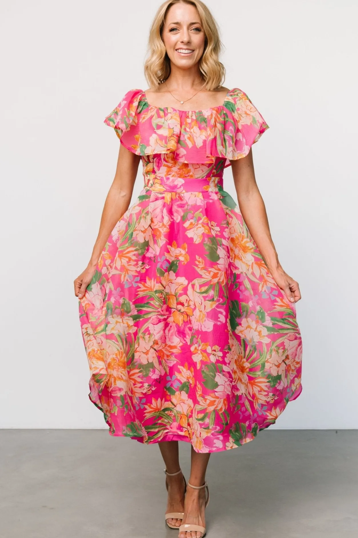 Online Baltic Born Kartini Off Shoulder Midi Dress | Fuchsia Multi FuchsiaMulti