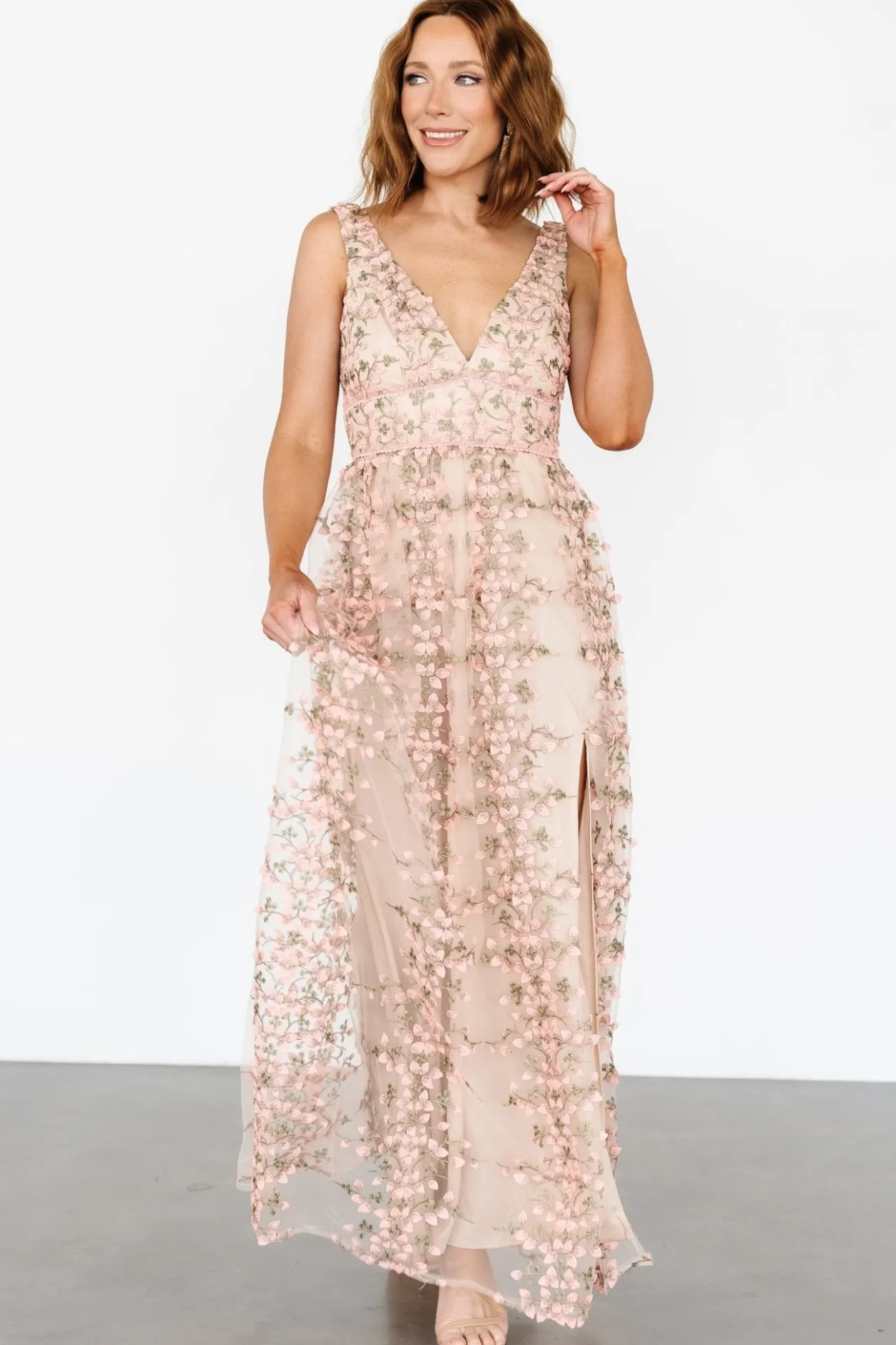 Fashion Baltic Born Kassia Applique Maxi Dress | Nude + Pink Nude+Pink