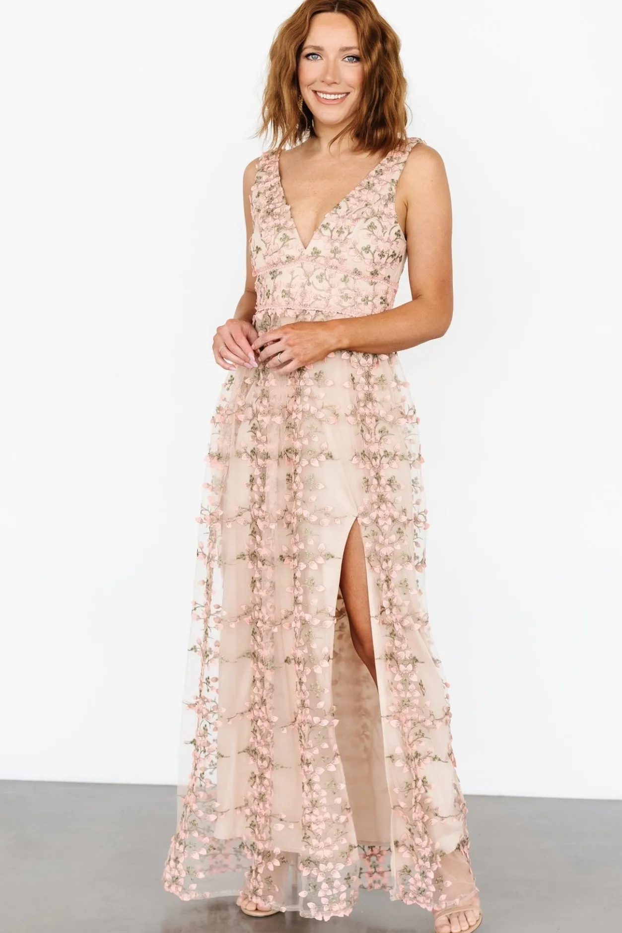 Fashion Baltic Born Kassia Applique Maxi Dress | Nude + Pink Nude+Pink