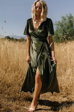 Outlet Baltic Born Katelyn Velvet Maxi Wrap Dress | Dark Olive DarkOlive