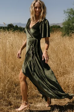 Outlet Baltic Born Katelyn Velvet Maxi Wrap Dress | Dark Olive DarkOlive