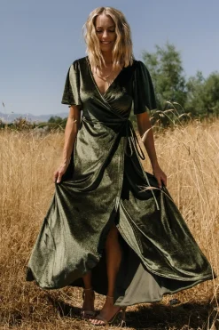 Outlet Baltic Born Katelyn Velvet Maxi Wrap Dress | Dark Olive DarkOlive