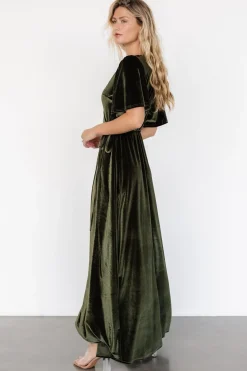 Outlet Baltic Born Katelyn Velvet Maxi Wrap Dress | Dark Olive DarkOlive