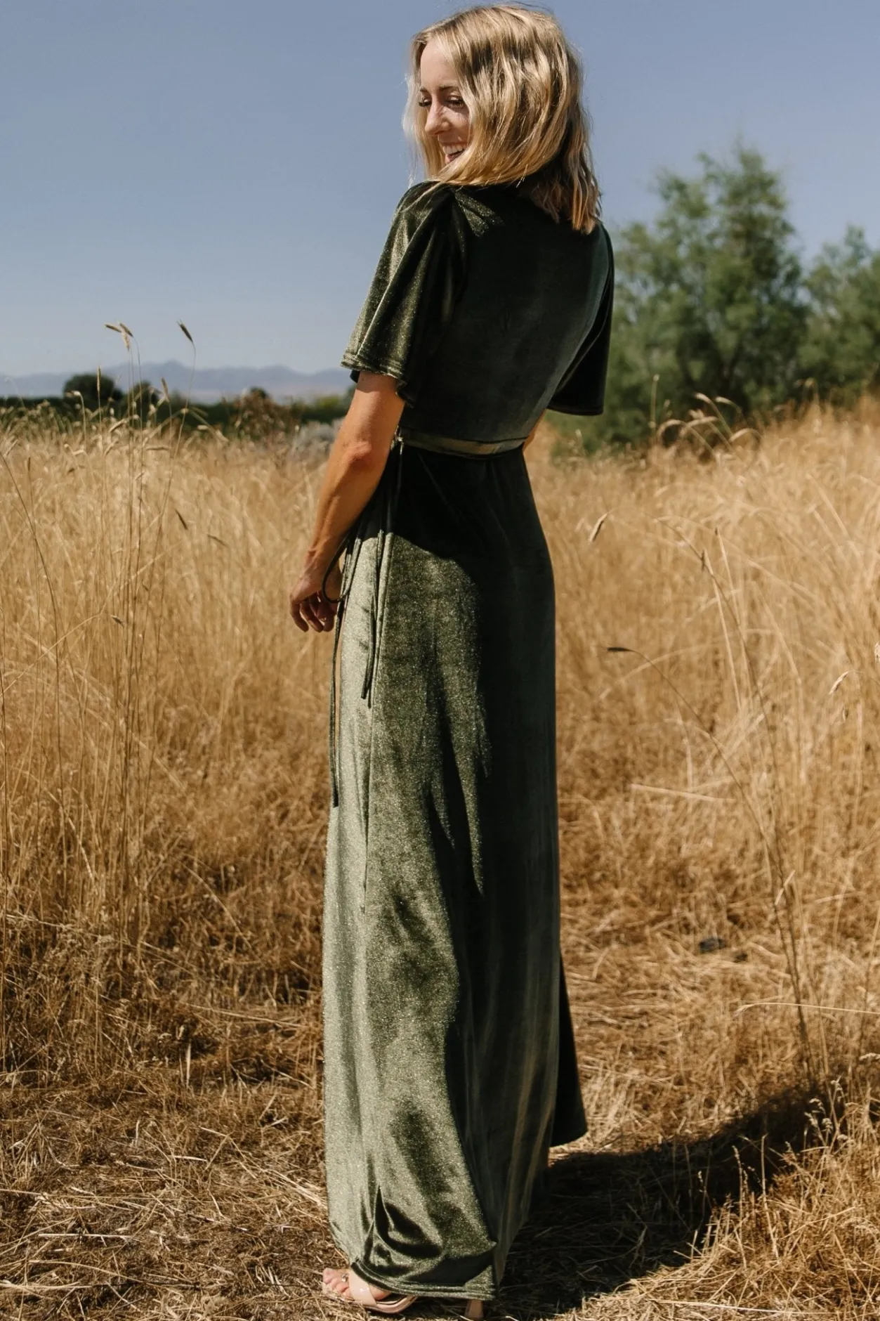 Outlet Baltic Born Katelyn Velvet Maxi Wrap Dress | Dark Olive DarkOlive