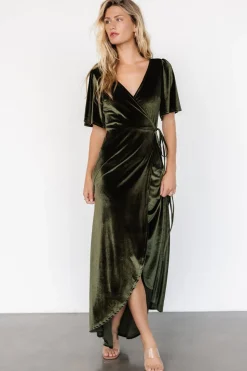 Outlet Baltic Born Katelyn Velvet Maxi Wrap Dress | Dark Olive DarkOlive