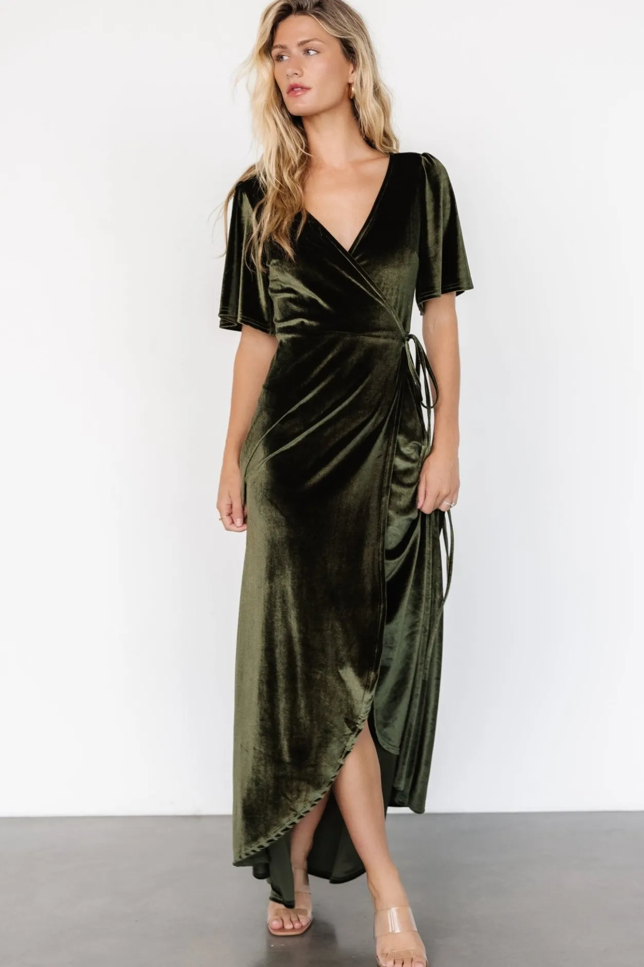 Outlet Baltic Born Katelyn Velvet Maxi Wrap Dress | Dark Olive DarkOlive